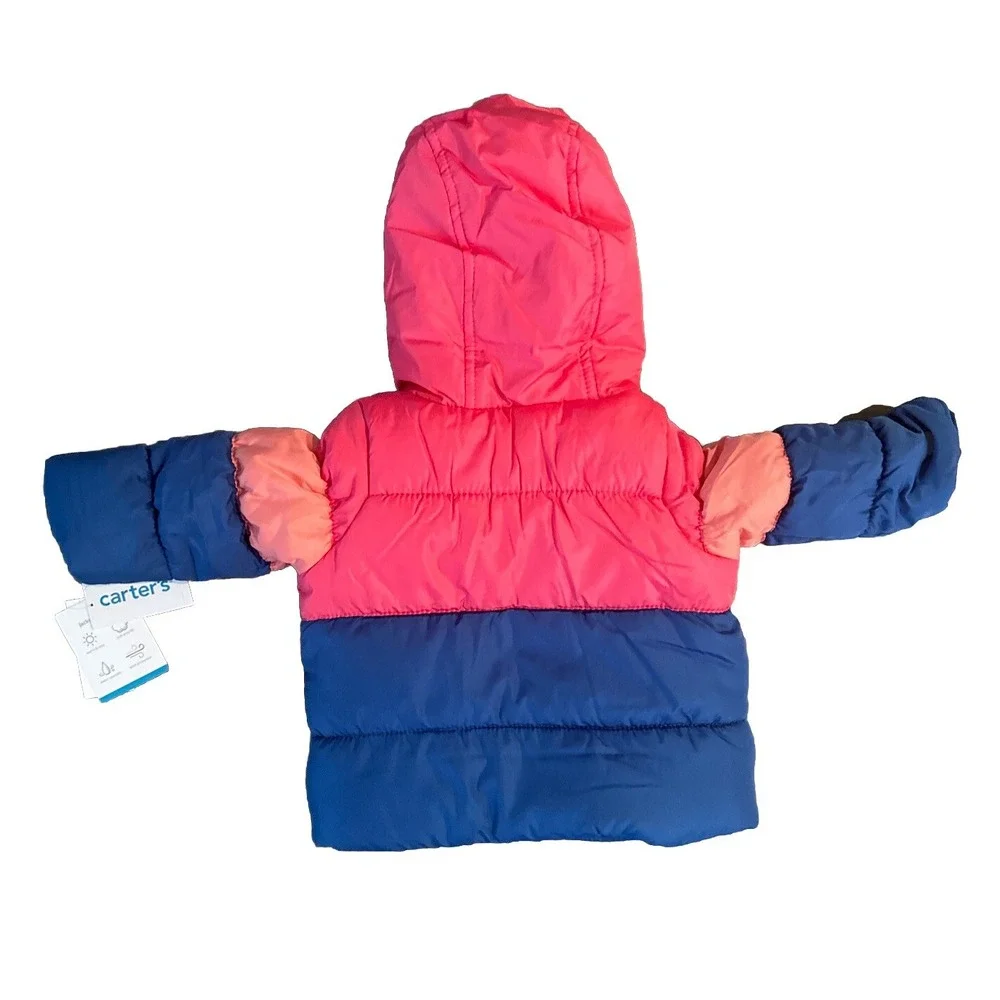 NWT Carter's Baby Girl 12M 2-Piece Snowsuit Pink Blue Colorblock Sherpa Lined
